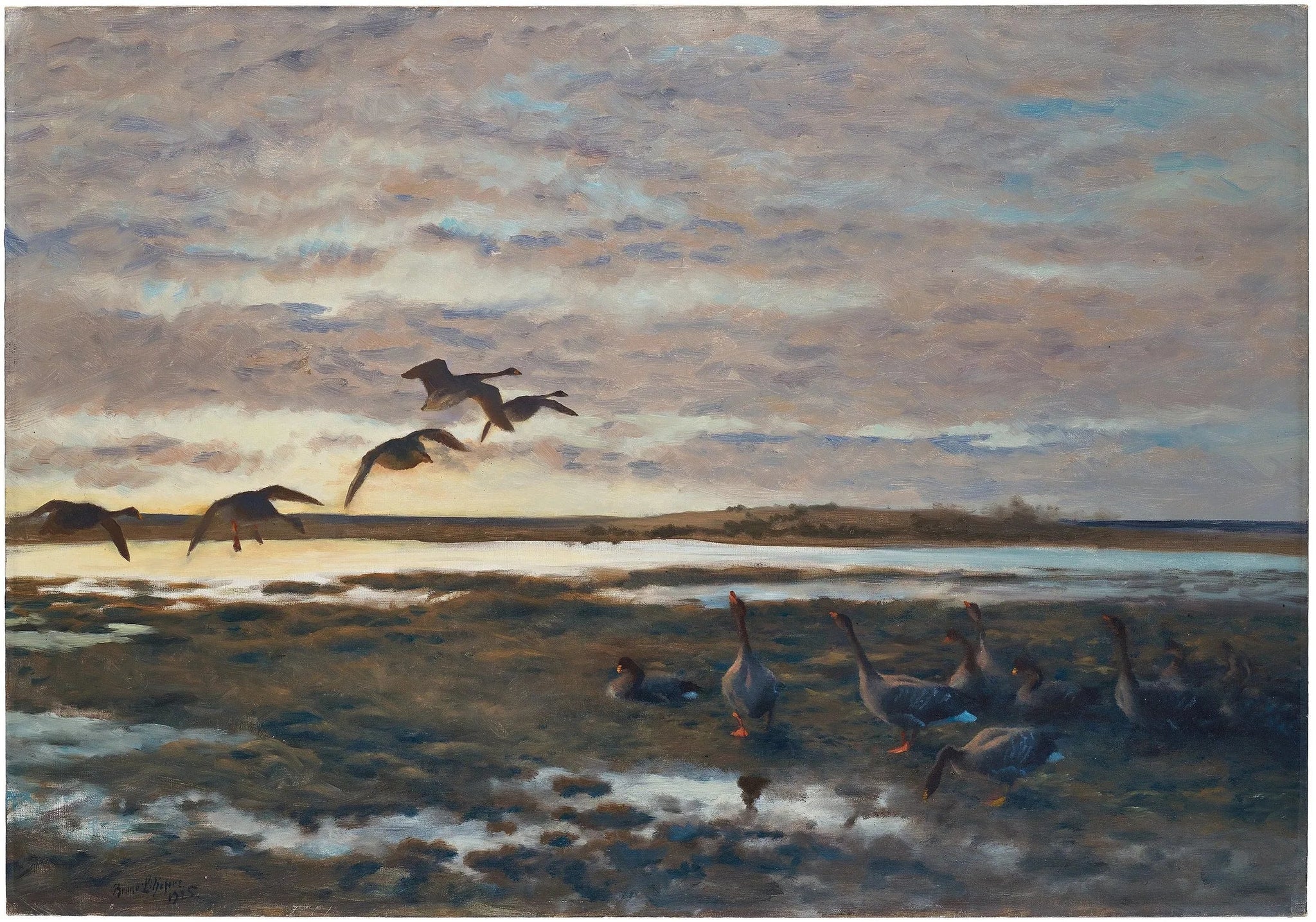 Oies sauvages dans le champ - Bruno Liljefors image 1 copie peinte à la main à l’huile