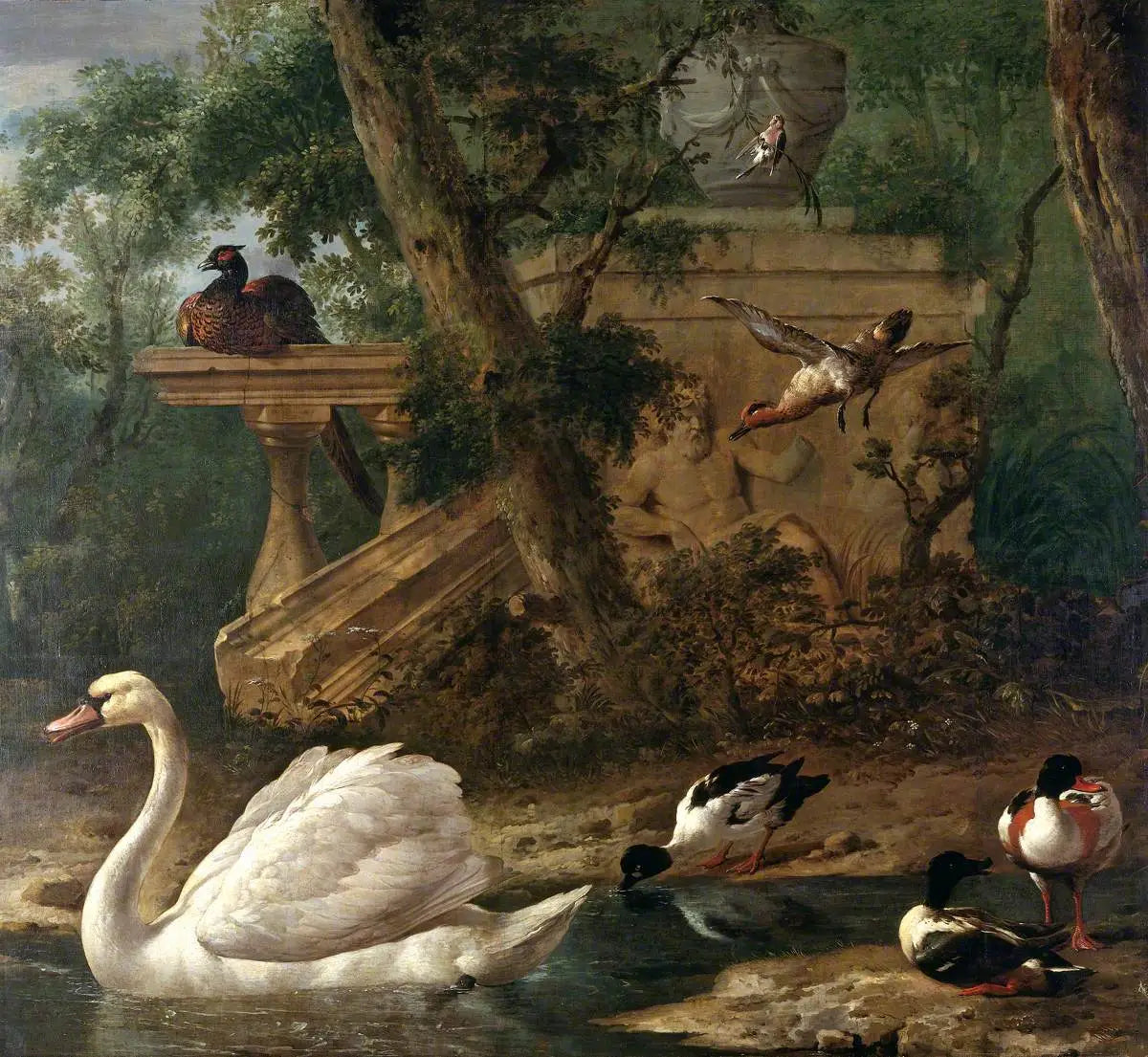 Oiseaux dans un jardin - Melchior de Hondecoeter image 1 copie de tableau peinte à la main