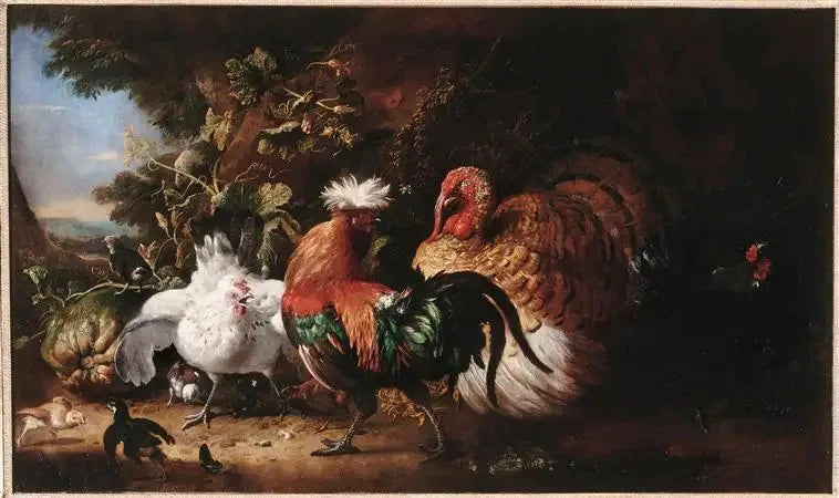 Oiseaux de basse-cour - Melchior de Hondecoeter image 1 reproduction artisanale de tableau
