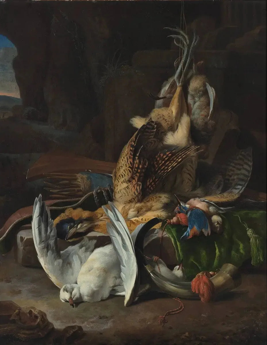 Oiseaux morts et accessoires de chasse - Melchior de Hondecoeter image 1 reproduction artisanale de tableau