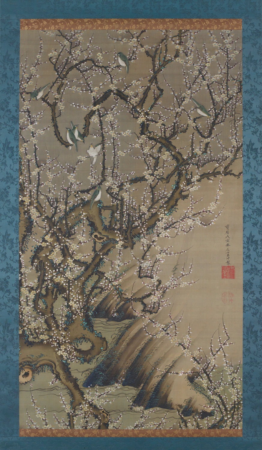 Oiseaux sur un prunier en fleurs, Itō Jakuchū, 1800