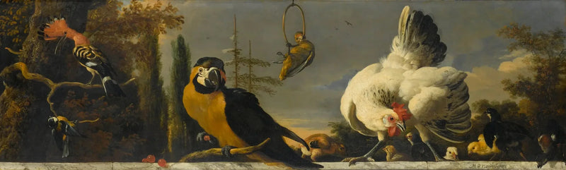 Oiseaux sur une balustrade - Melchior de Hondecoeter
