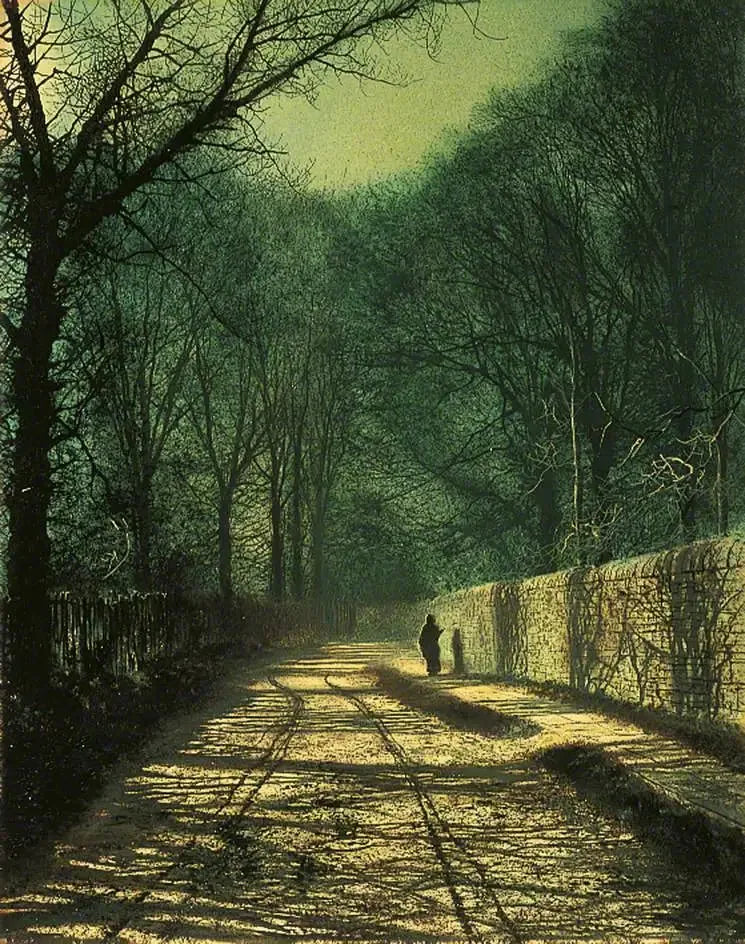 Ombres des arbres sur le mur du parc, Roundhay, Leeds - John Atkinson Grimshaw