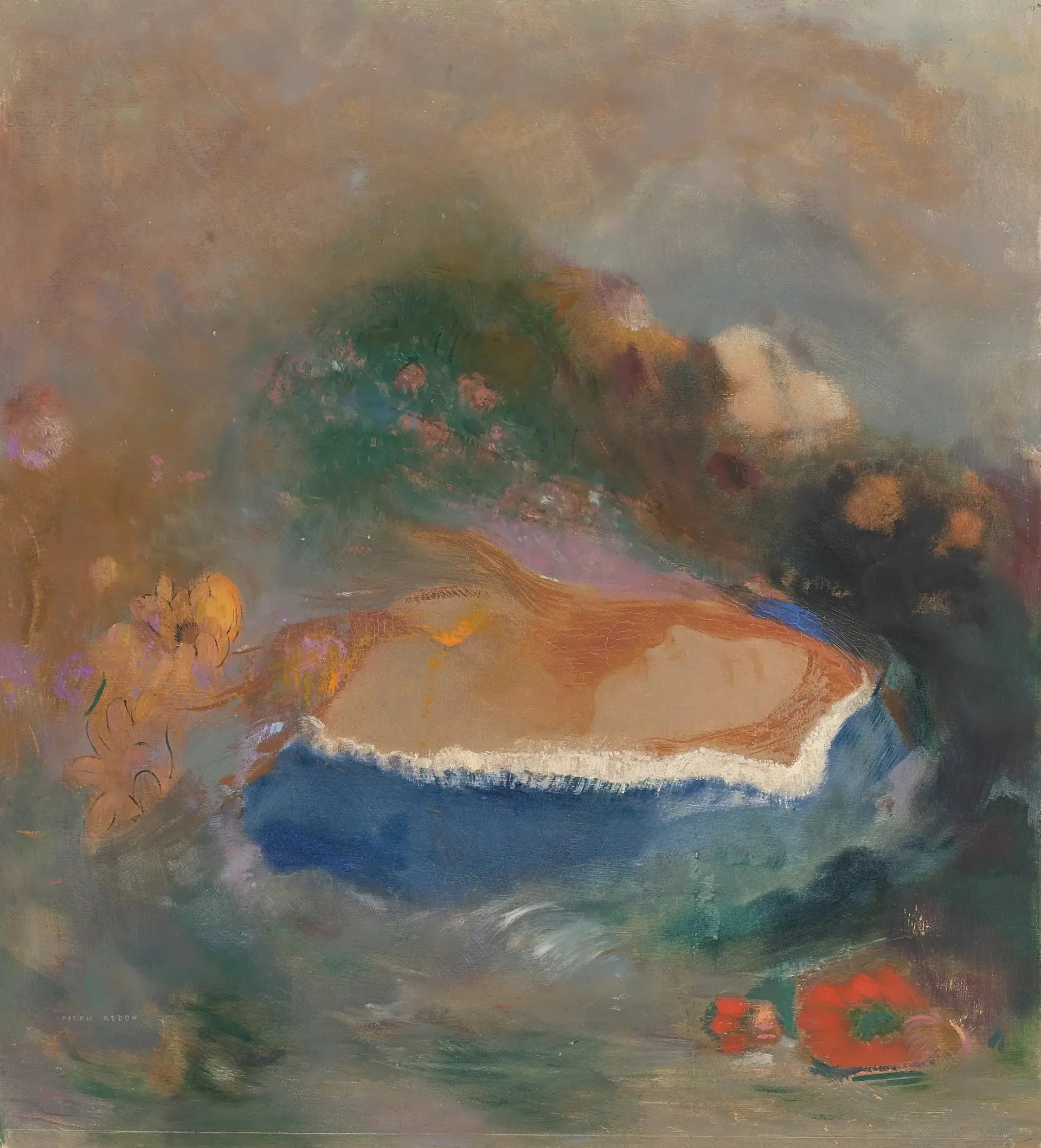 Ophélie, la cape bleue sur les eaux - Odilon Redon image 1 tableau peint à l’huile sur toile