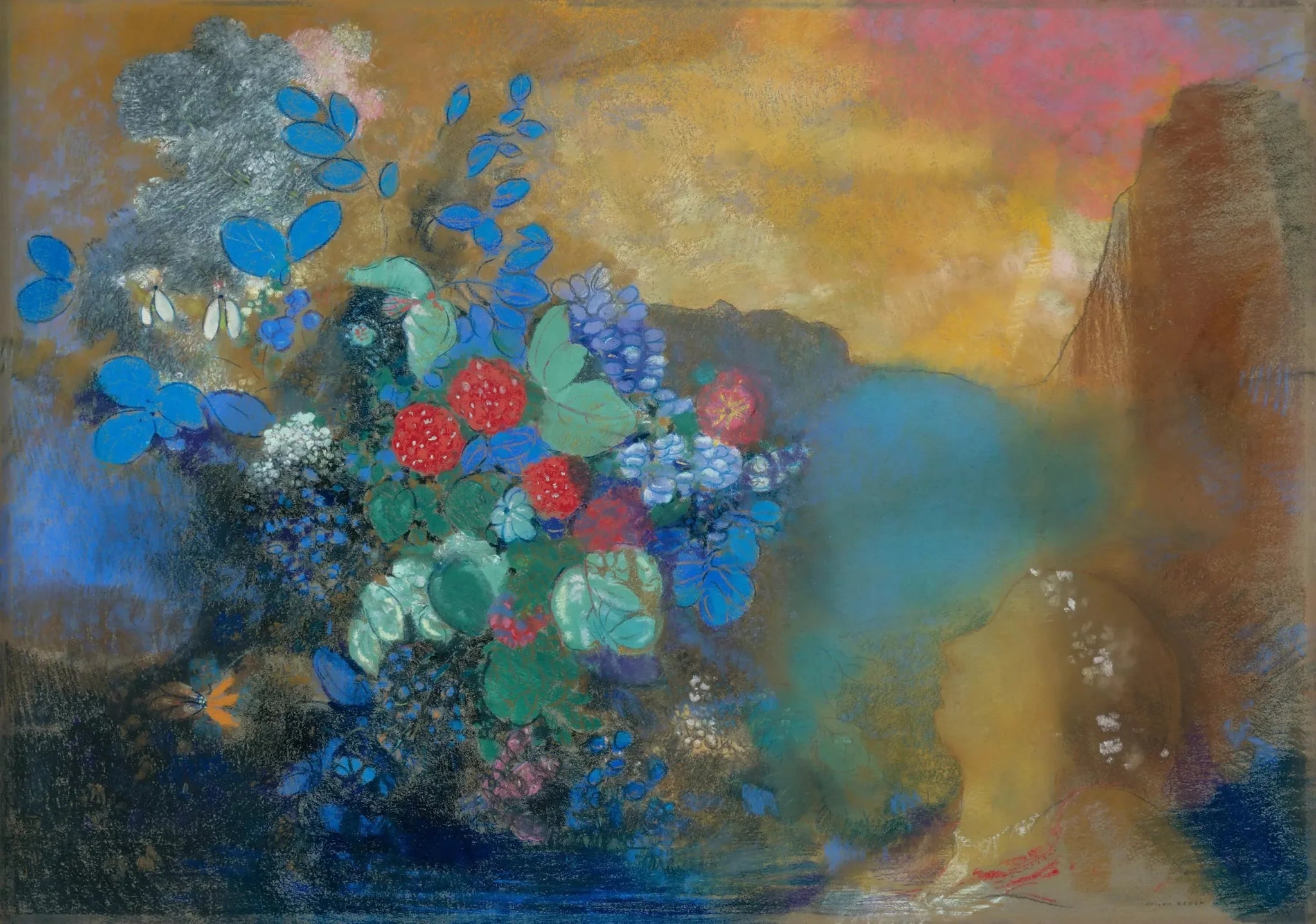 Ophélie parmi les fleurs - Odilon Redon image 1 reproduction artisanale de tableau
