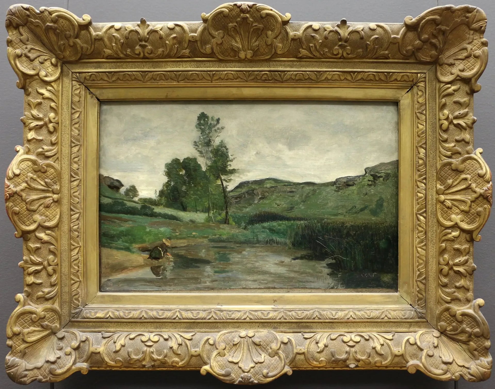 Optevoz. Blanchisseuse au bord de l'eau - Jean-Baptiste Camille Corot image 1 copie de tableau peinte à la main