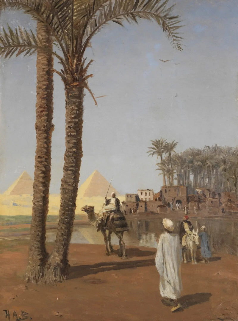 Orientalische Szene, im Hintergrund die Pyramiden von Gizeh - H. A. Brendekilde