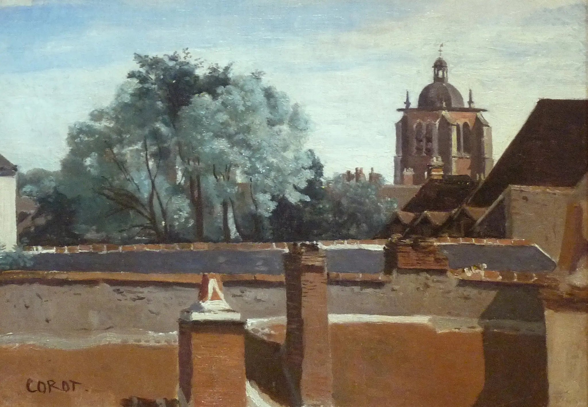 Orléans, vue prise d'une fenêtre en regardant la tour Sainte-Paterne - Jean-Baptiste Camille Corot image 1 reproduction de peinture à l’huile