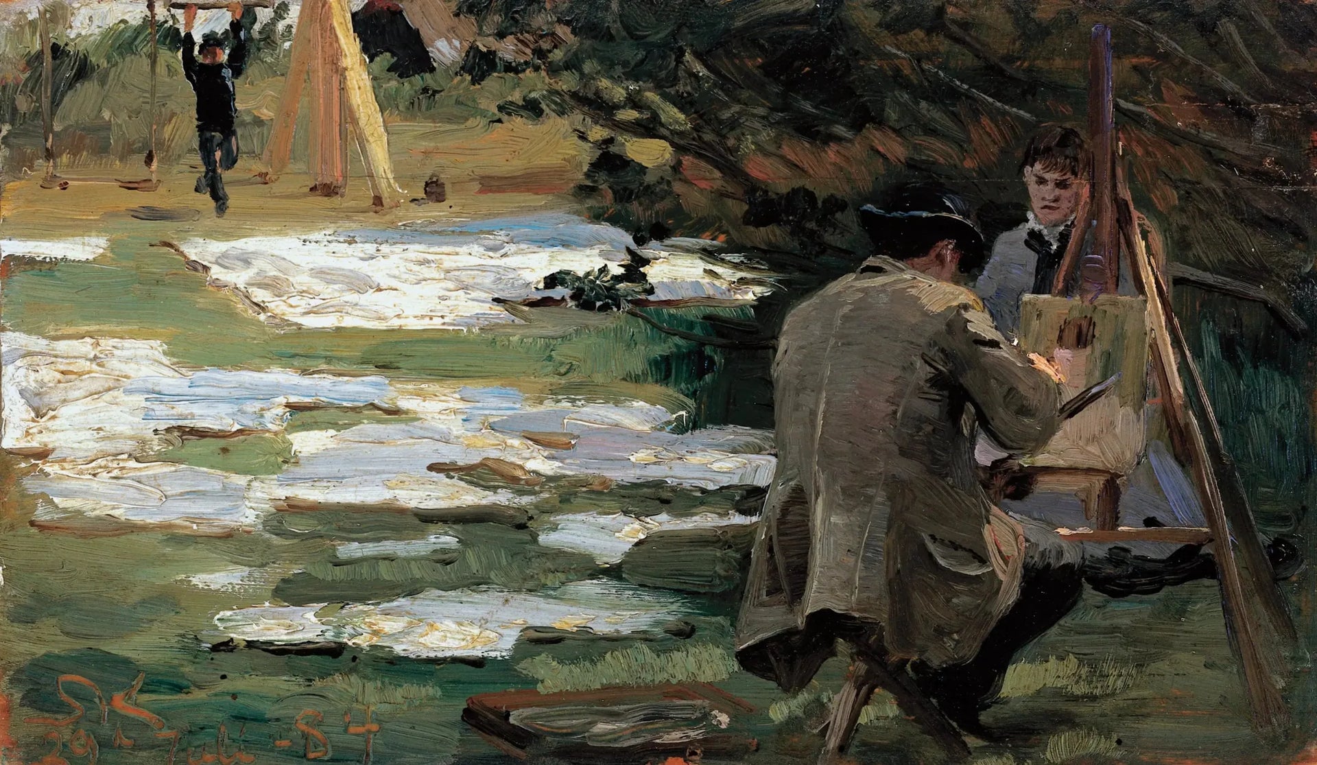 Oscar Björck peignant dans le jardin de Brøndum - Peder Severin Krøyer image 1 reproduction artisanale de tableau