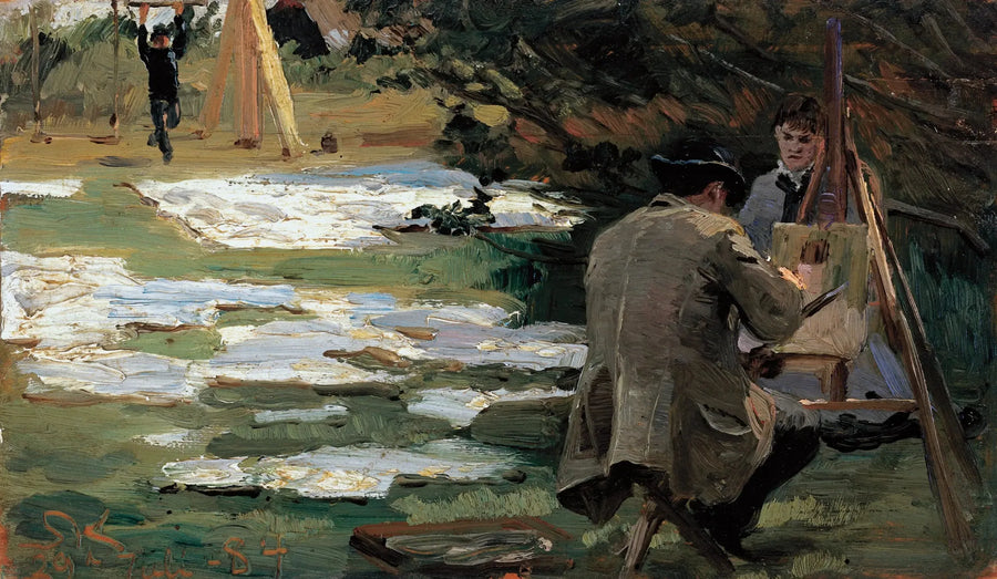 Oscar Björck peignant dans le jardin de Brøndum - Peder Severin Krøyer