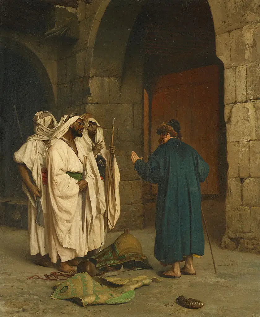 Oude jood met drie arabieren - Jean-Léon Gérôme image 1 reproduction de peinture à l’huile