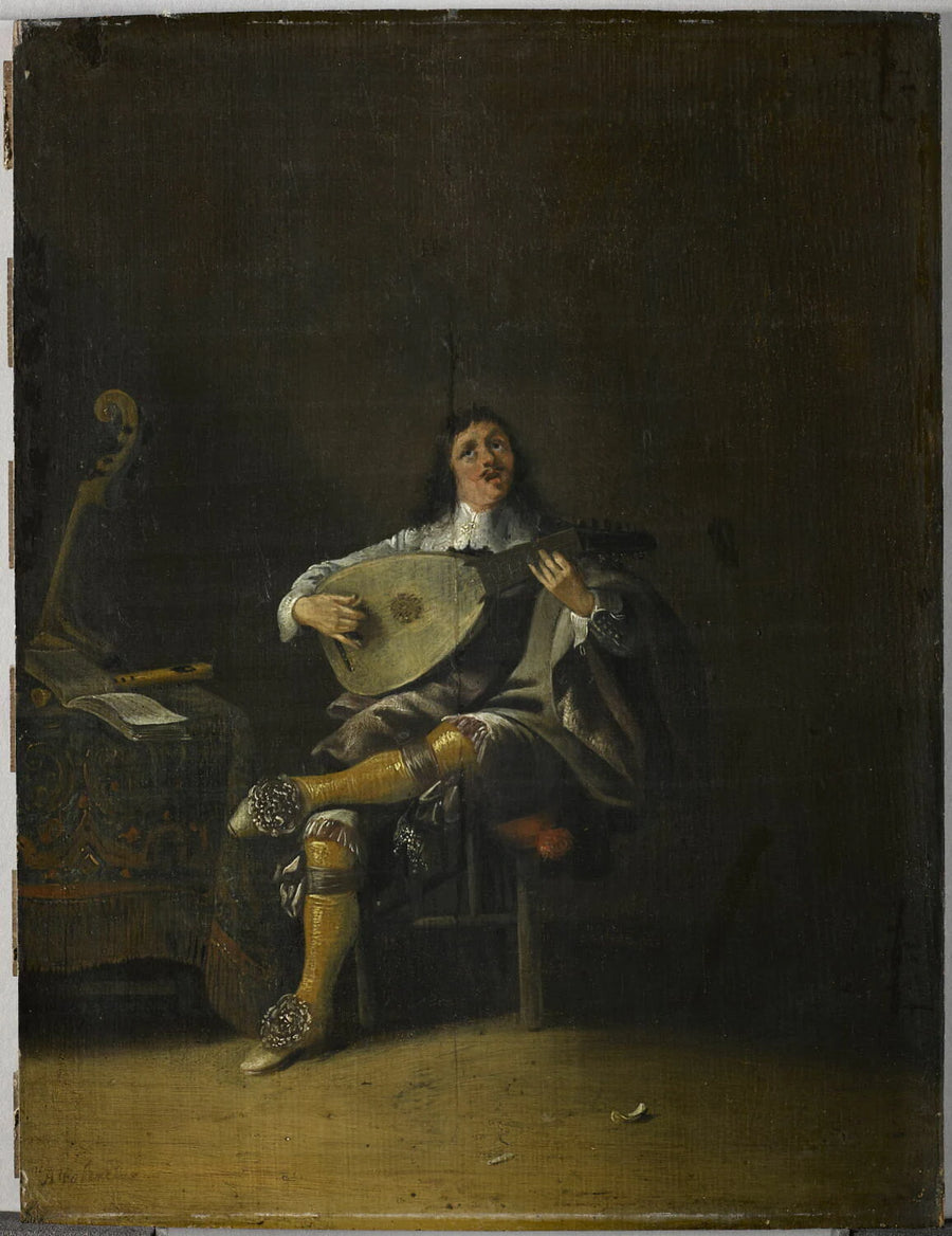 L'Ouïe : homme jouant de la guitare - Anthonie Palamedesz.