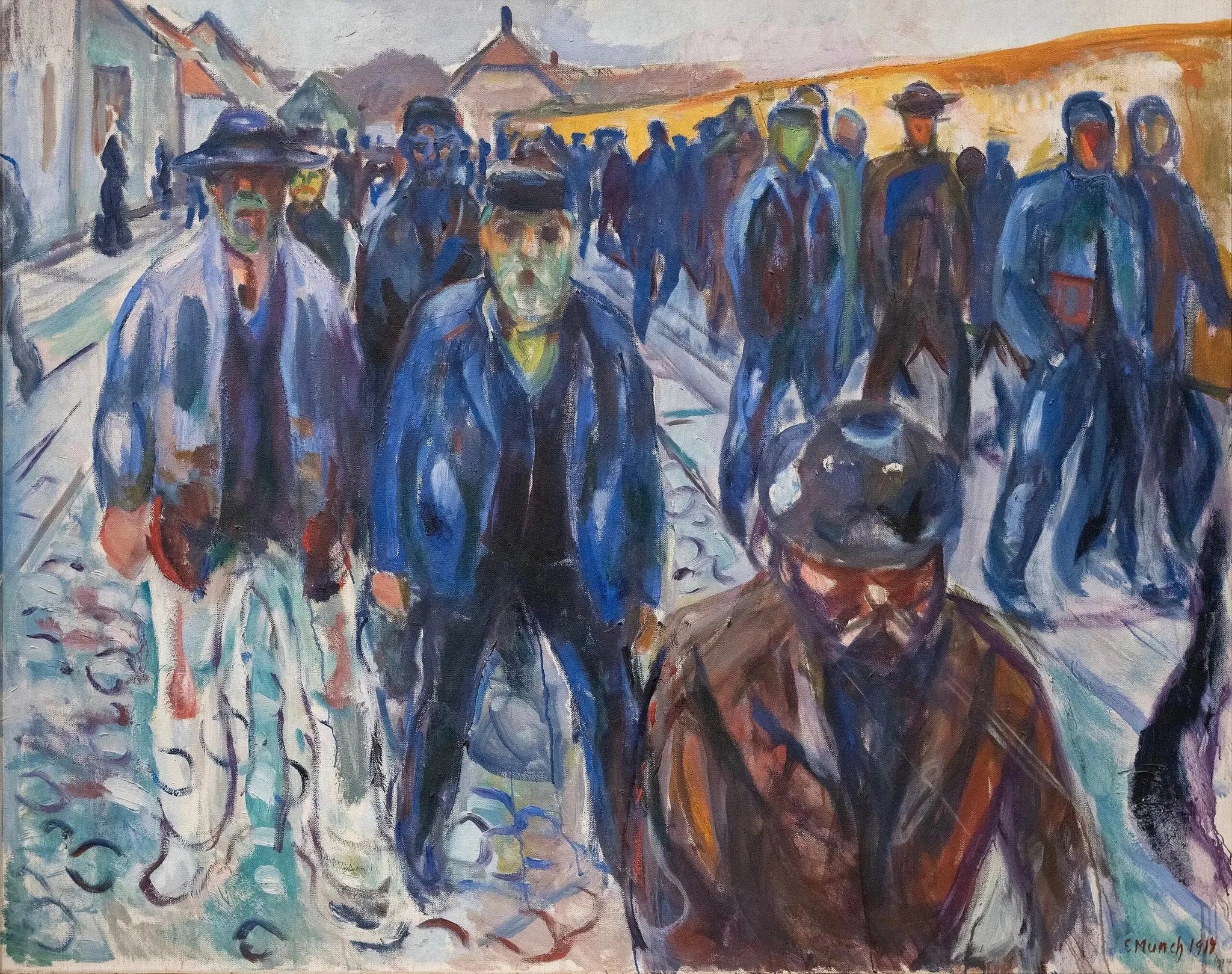 Ouvriers sur le chemin du retour - Edvard Munch image 1 reproduction artisanale de tableau