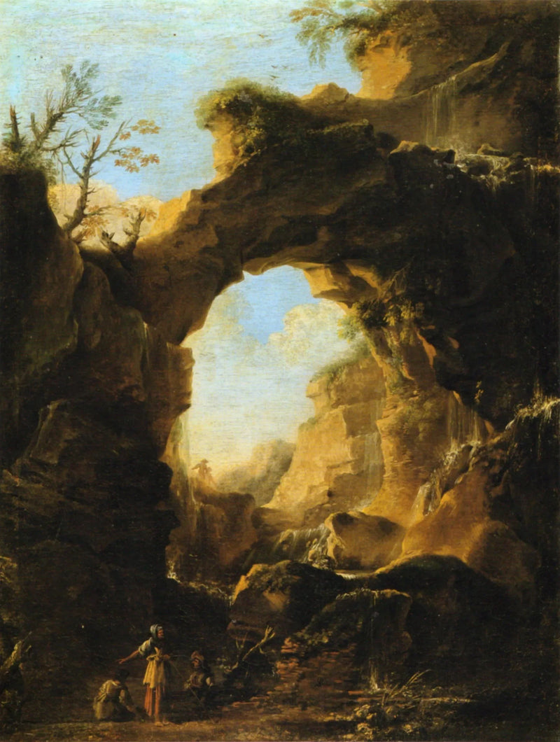 Paesaggio con arco roccioso e cascata - Salvator Rosa