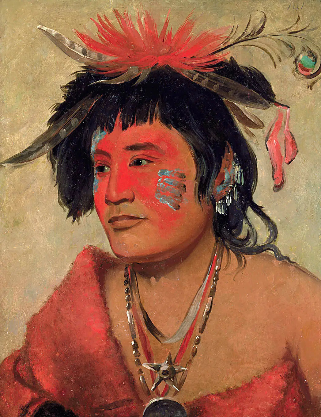 Pah-shee-náu-shaw, un guerrier - George Catlin image 1 tableau peint à l’huile sur toile