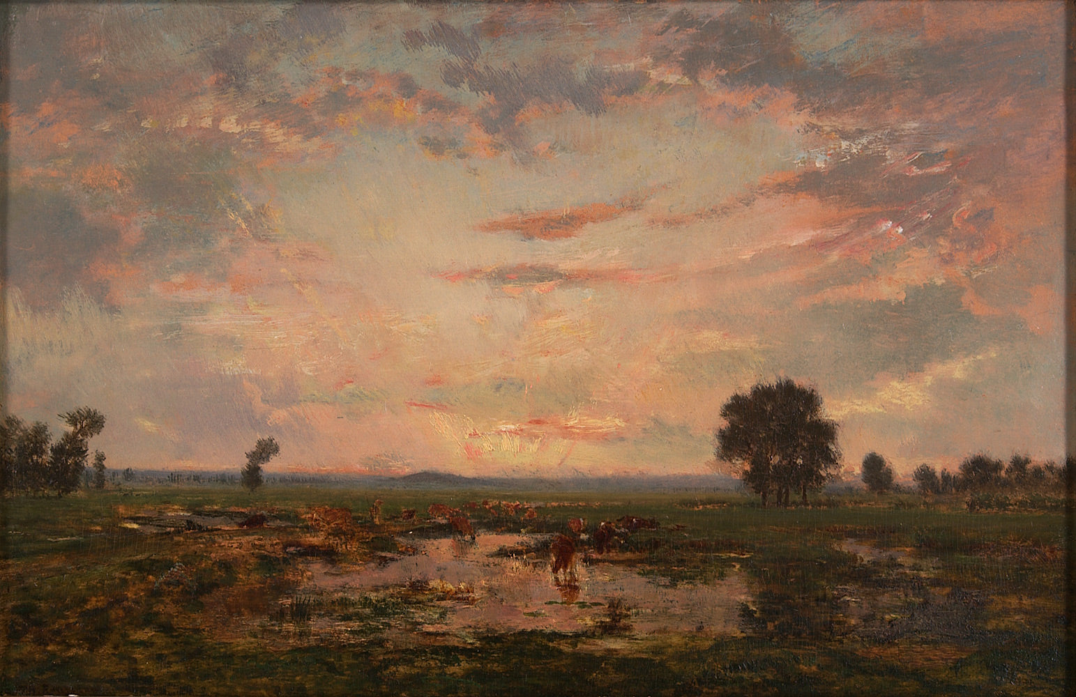 Paisaje con ganado en la ciénaga - Théodore Rousseau image 1 copie de tableau peinte à la main