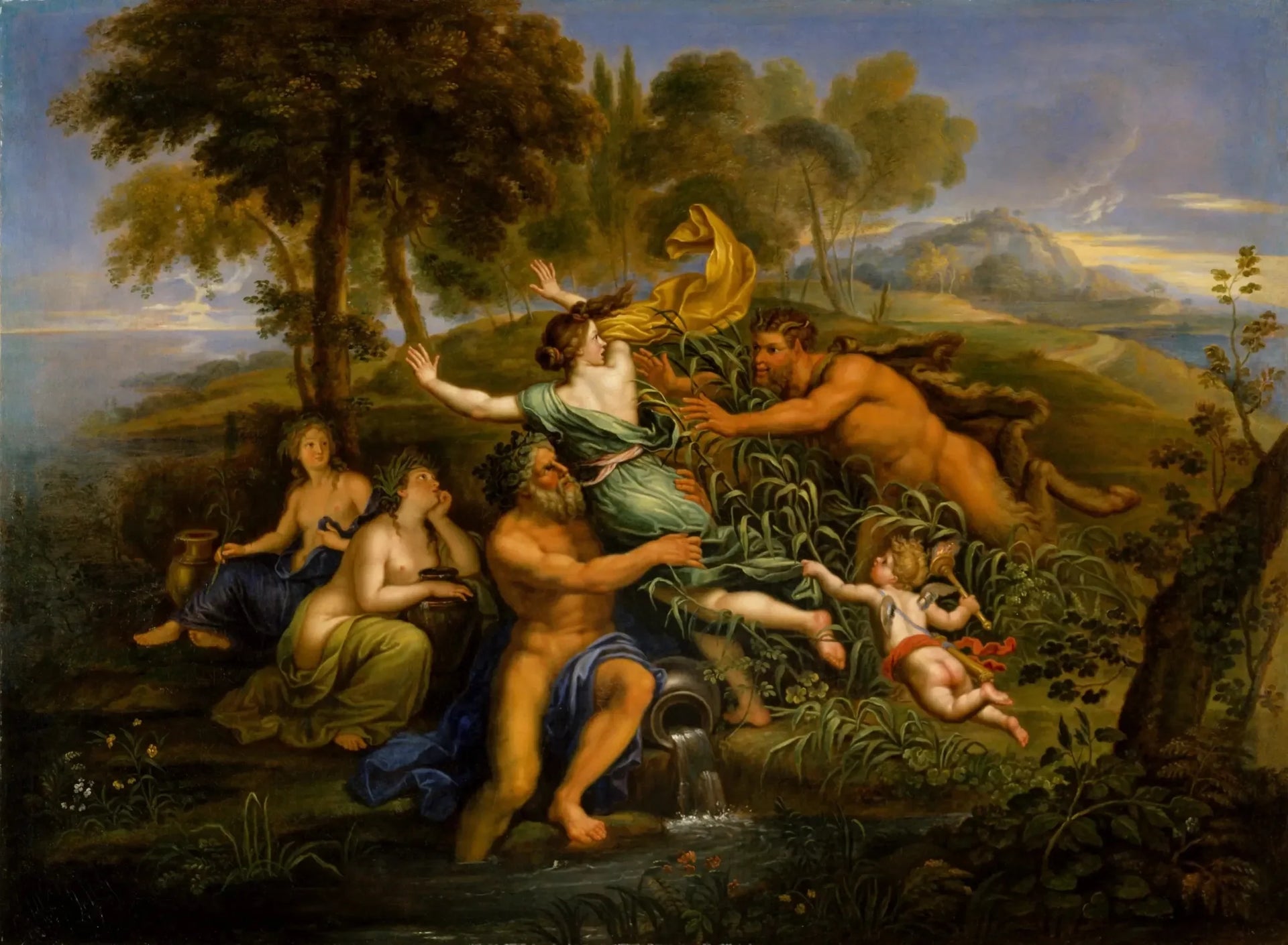 Pan et Syrinx - Pierre Mignard image 1 copie peinte à la main à l’huile