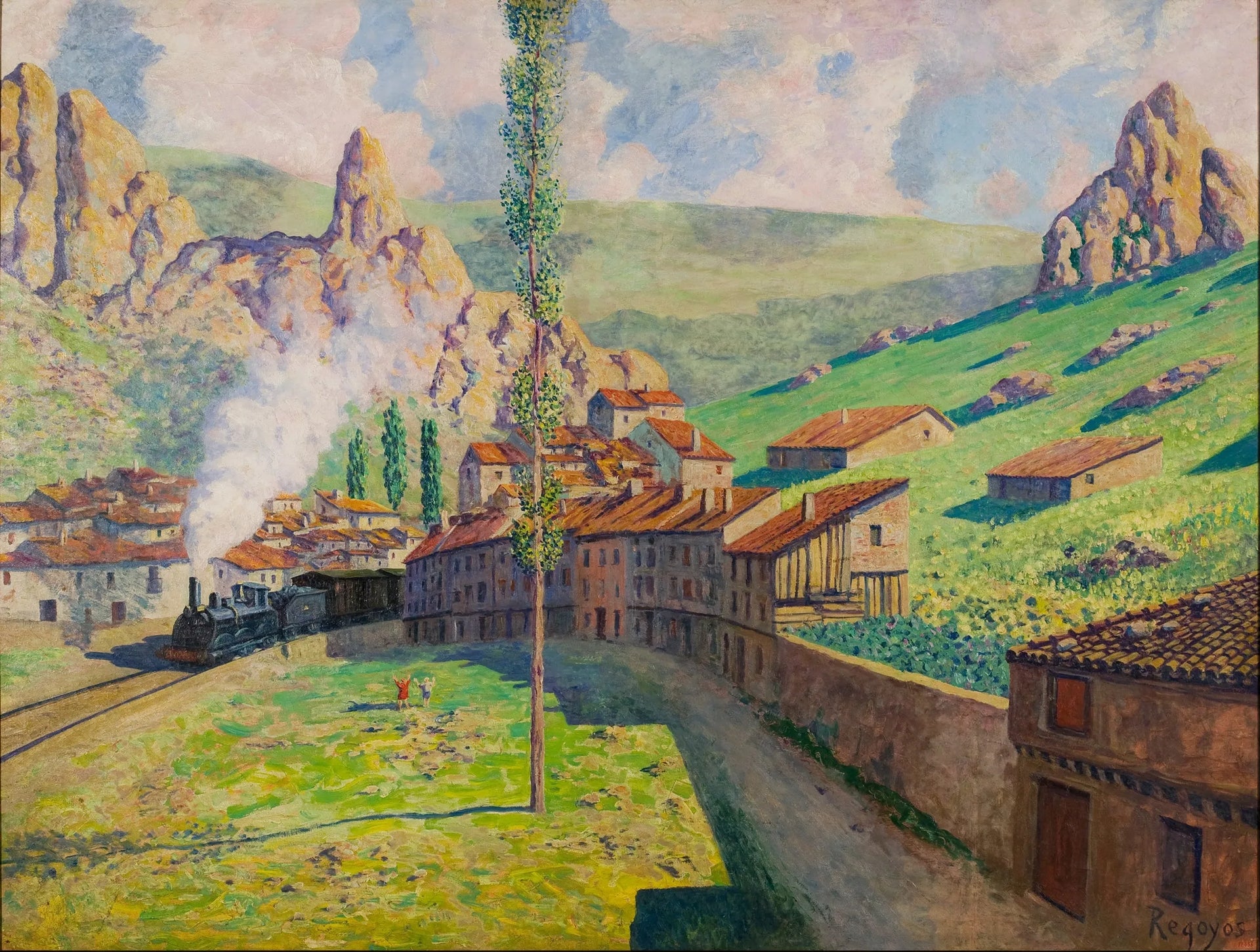 Pancorbo : Le train qui passe - Darío de Regoyos image 1 copie peinte à la main à l’huile