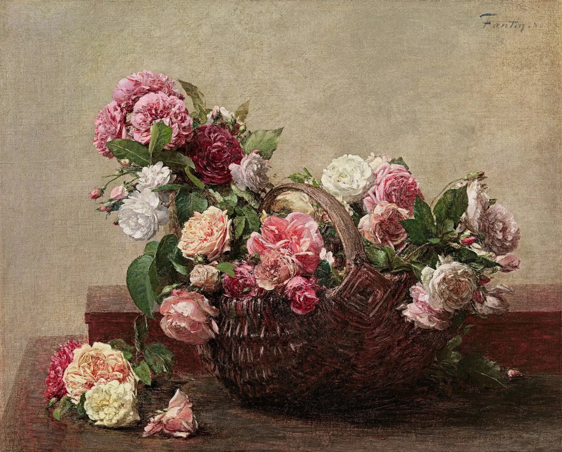 Panier de roses - Henri Fantin-Latour image 1 copie peinte à la main à l’huile
