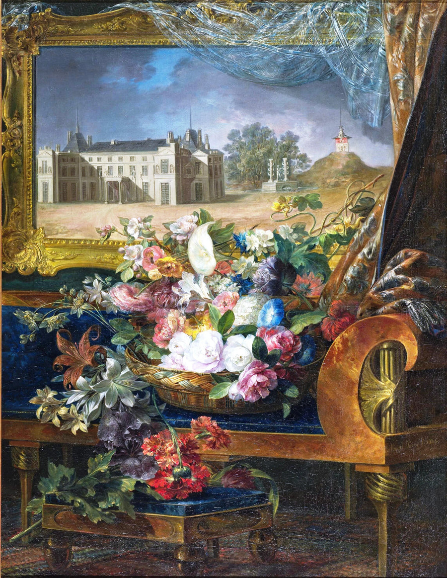 Panier de fleurs et vue sur un palais royal de Valence - Miguel Parra Abril