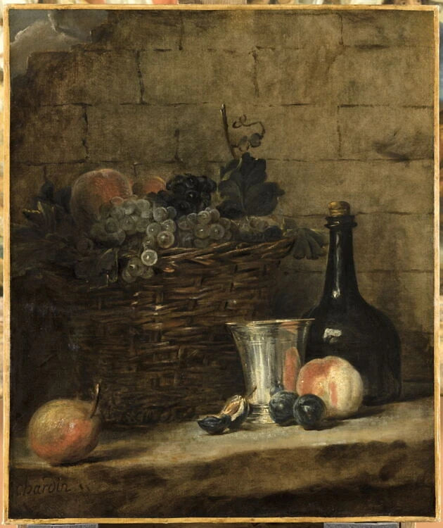 Panier de raisins, gobelet d'argent et bouteille - Jean Baptiste Siméon Chardin