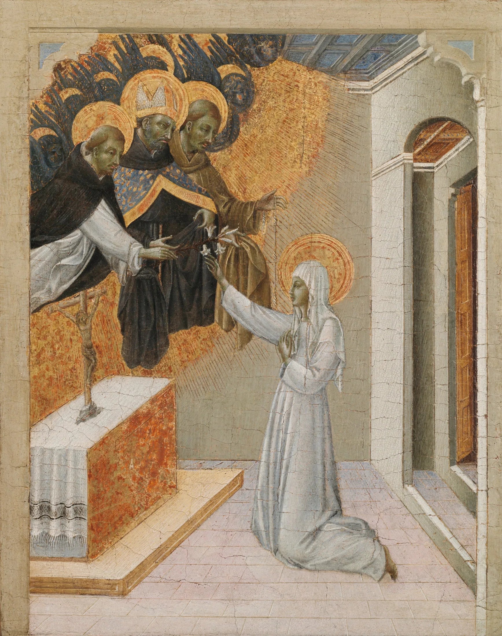 Panneau de prédelle d'un retable : Sainte Catherine de Sienne revêtue de l'habit dominicain - Giovanni di Paolo image 1 copie peinte à la main à l’huile