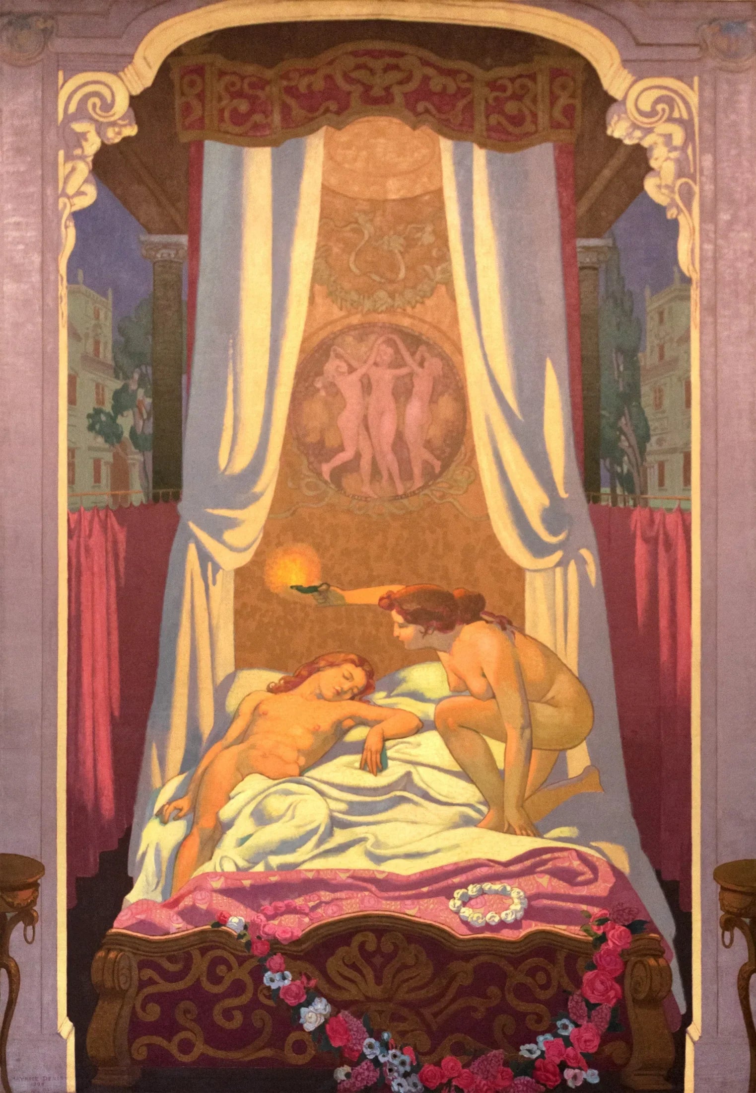 Panneau III. Psyché découvre que son mystérieux amant est l'Amour - Maurice Denis image 1 reproduction artisanale de tableau