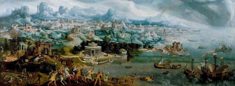 Panorama de l'enlèvement d'Hélène au milieu des merveilles du monde antique - Maarten van Heemskerck