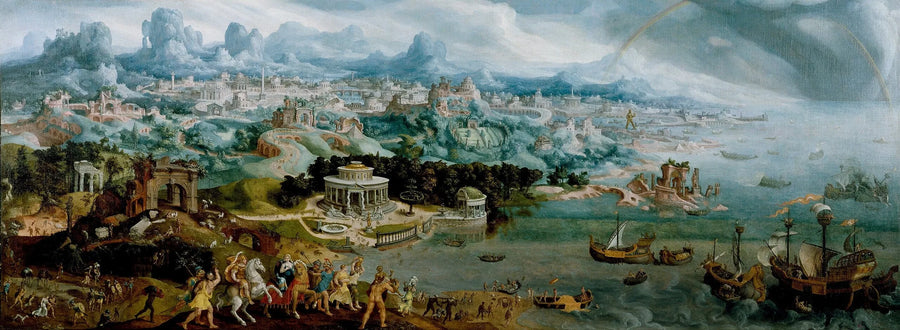 Panorama de l'enlèvement d'Hélène au milieu des merveilles du monde antique - Maarten van Heemskerck