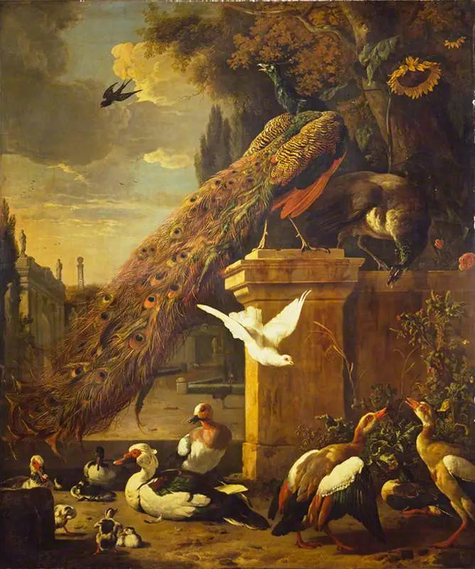 Paons et canards - Melchior de Hondecoeter image 1 copie de tableau peinte à la main