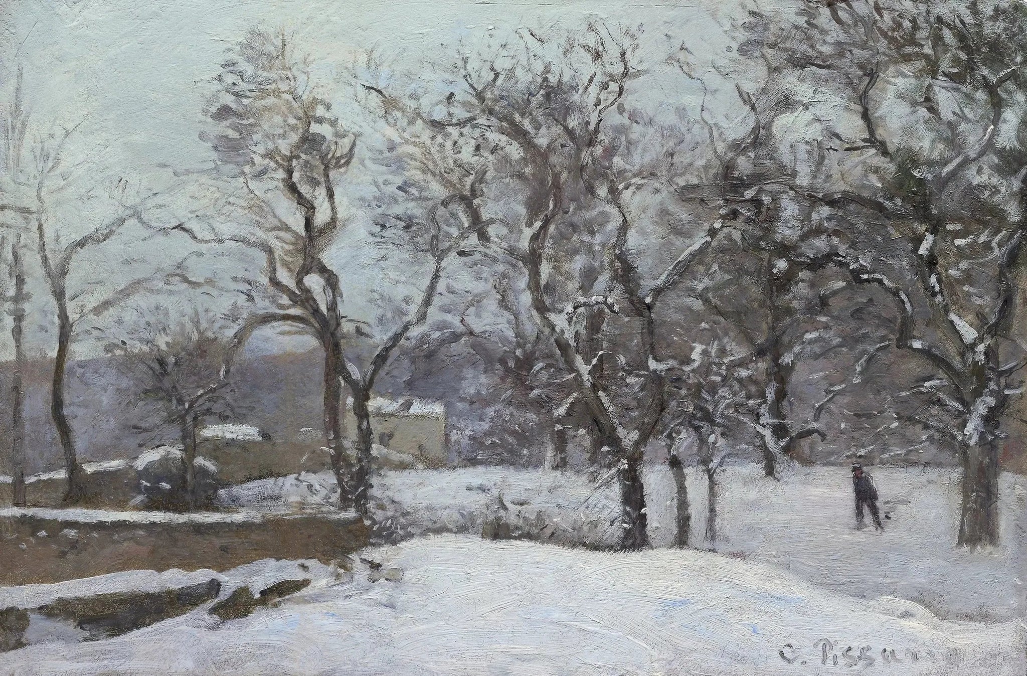 Parc du château du Pont sous la neige, Louveciennes - Camille Pissarro image 1 tableau peint à l’huile sur toile