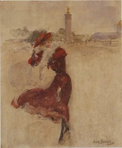 Parisienne en robe rouge - Jean Béraud image 1 copie peinte à la main à l’huile