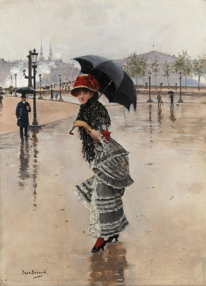 Parisienne un jour de pluie, place de la Concorde - Jean Béraud