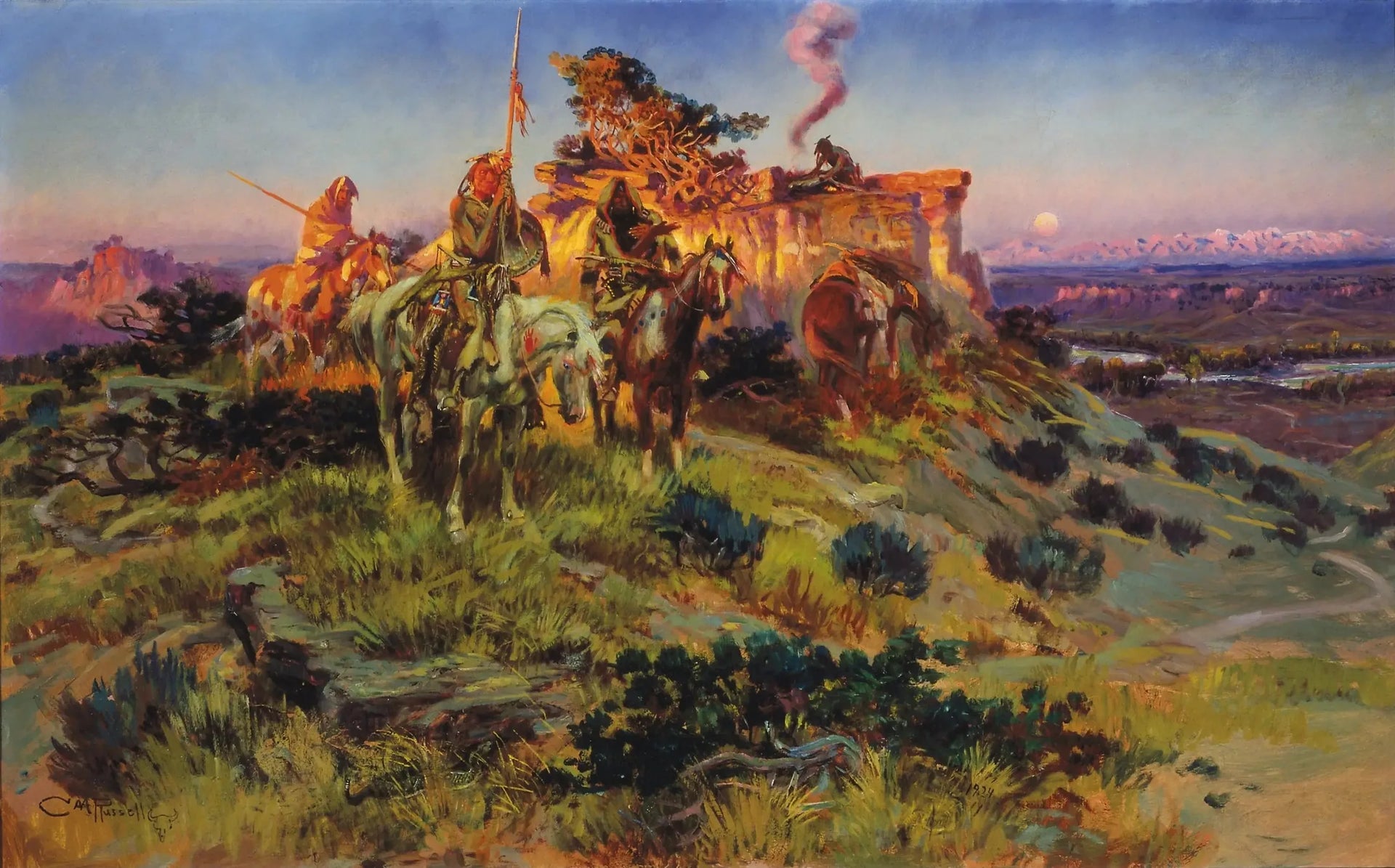 Parler de fumée - Charles Marion Russell image 1 reproduction artisanale de tableau