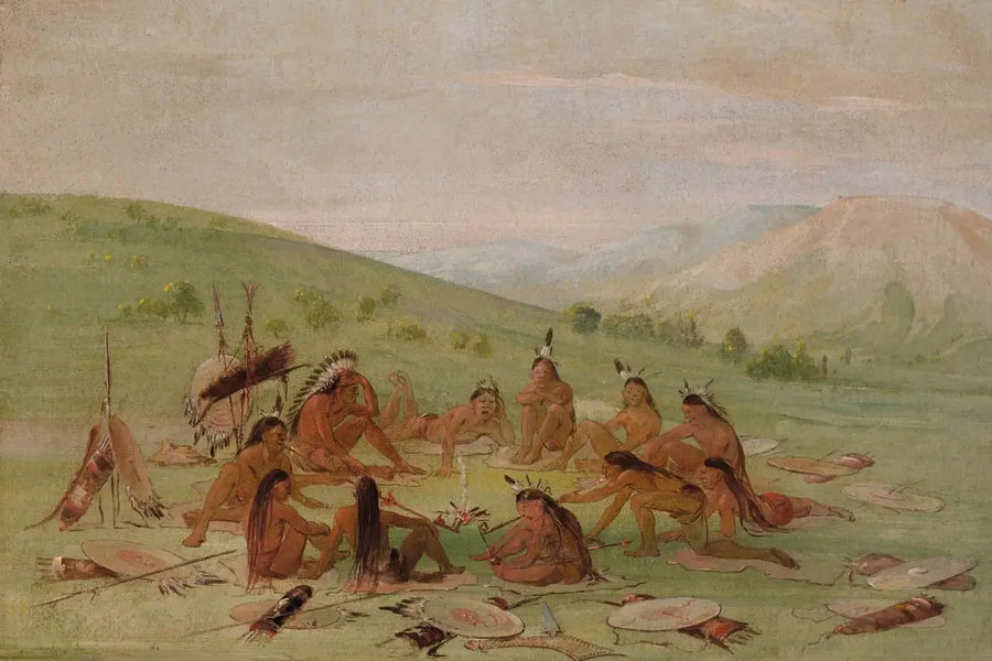 Parti de la guerre à pied au conseil, Mandan - George Catlin