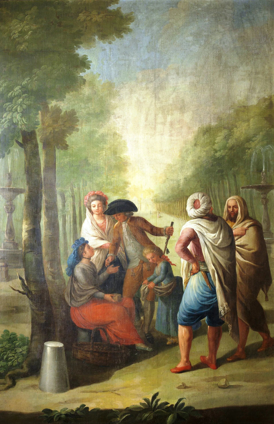 Paseo del Prado avec des personnages à côté d'un vendeur ambulant - José Juan Camarón y Meliá