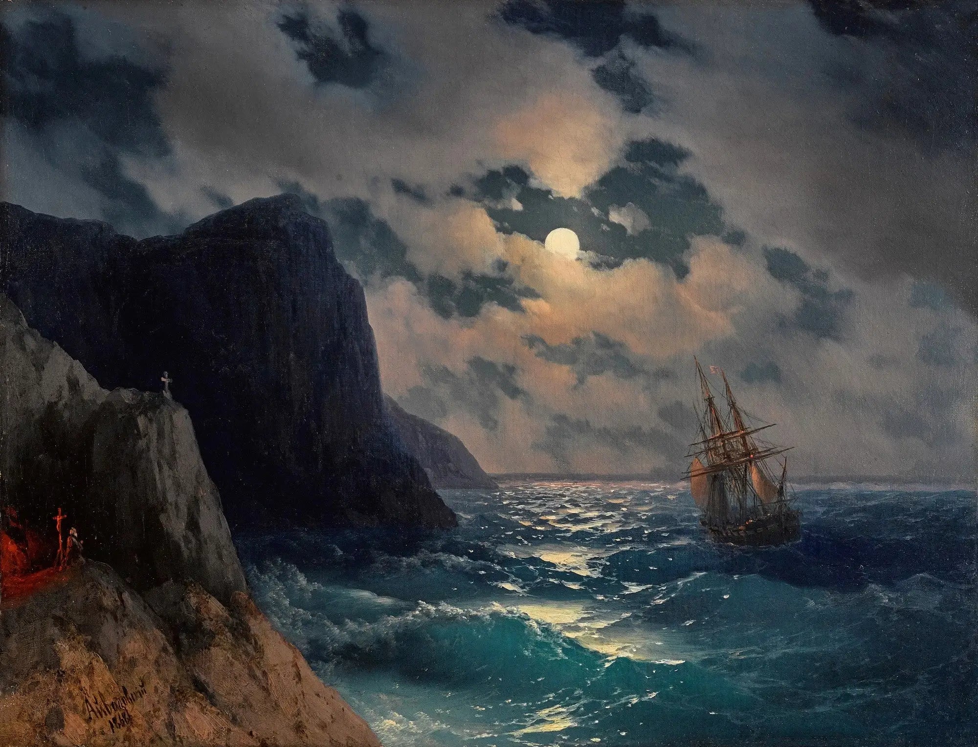 Passage d'un navire par une nuit de pleine lune - Ivan Aïvazovski image 1 reproduction de peinture à l’huile