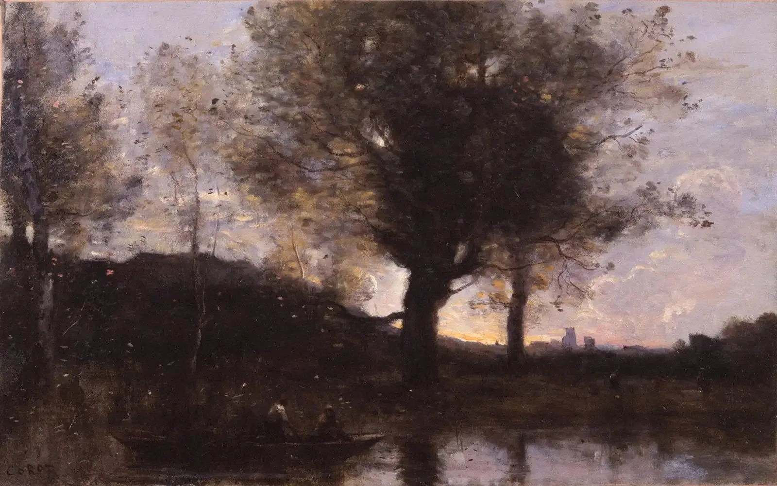 Passage en bateau - Près de Douai - Jean-Baptiste Camille Corot image 1 copie de tableau peinte à la main