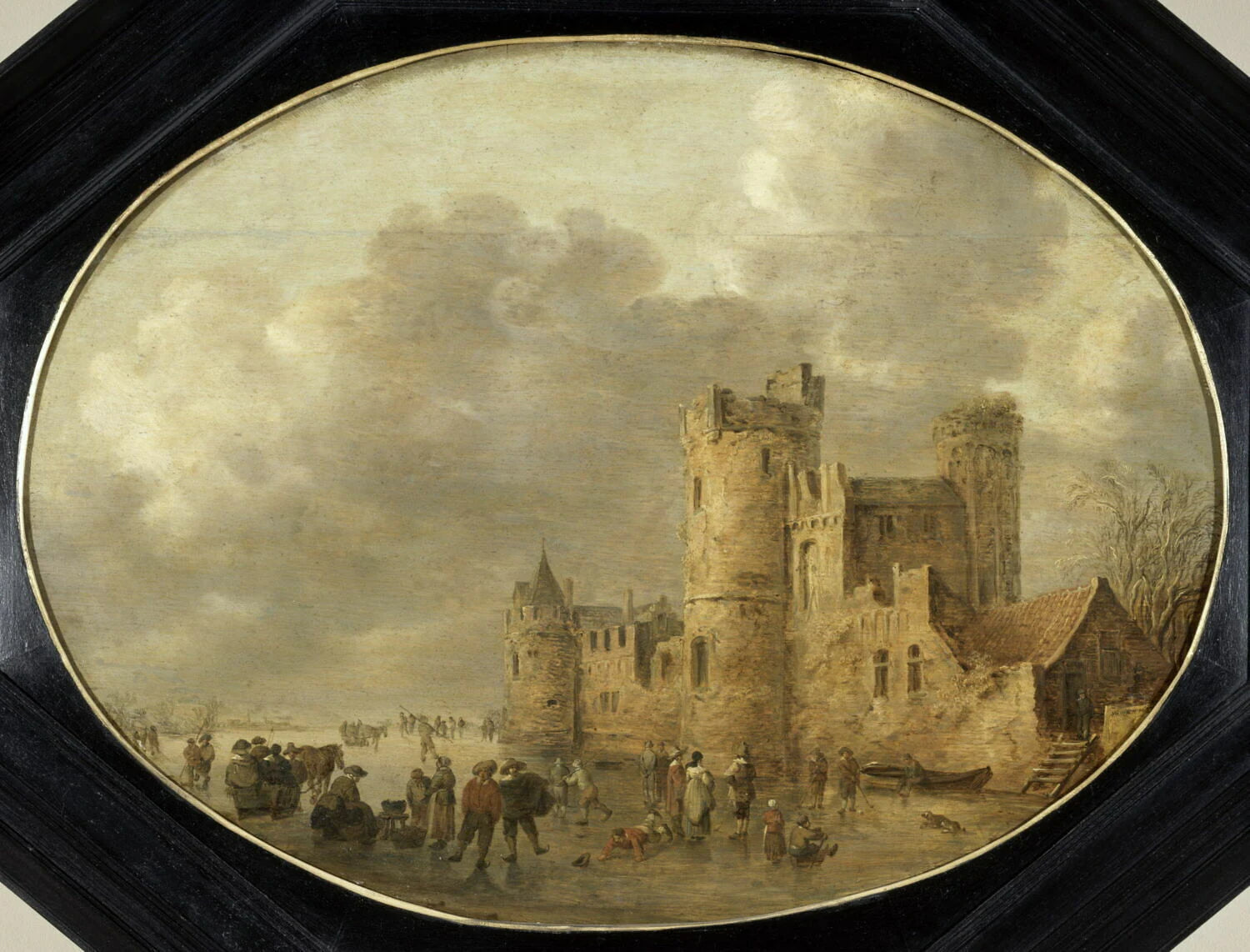 Patineurs devant un château médiéval - Jan van Goyen