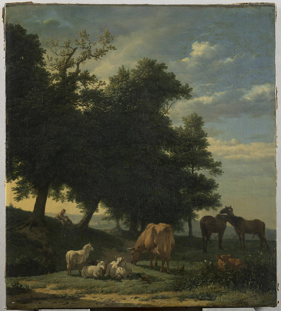 Le Pâturage. Chevaux, vaches et brebis dans un pré. - Karel Dujardin