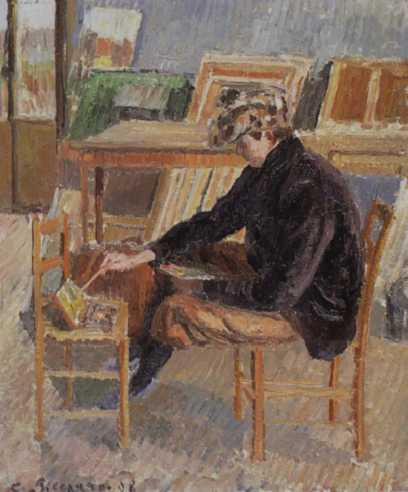 Paul-Émile Pissarro peignant, esquisse - Camille Pissarro