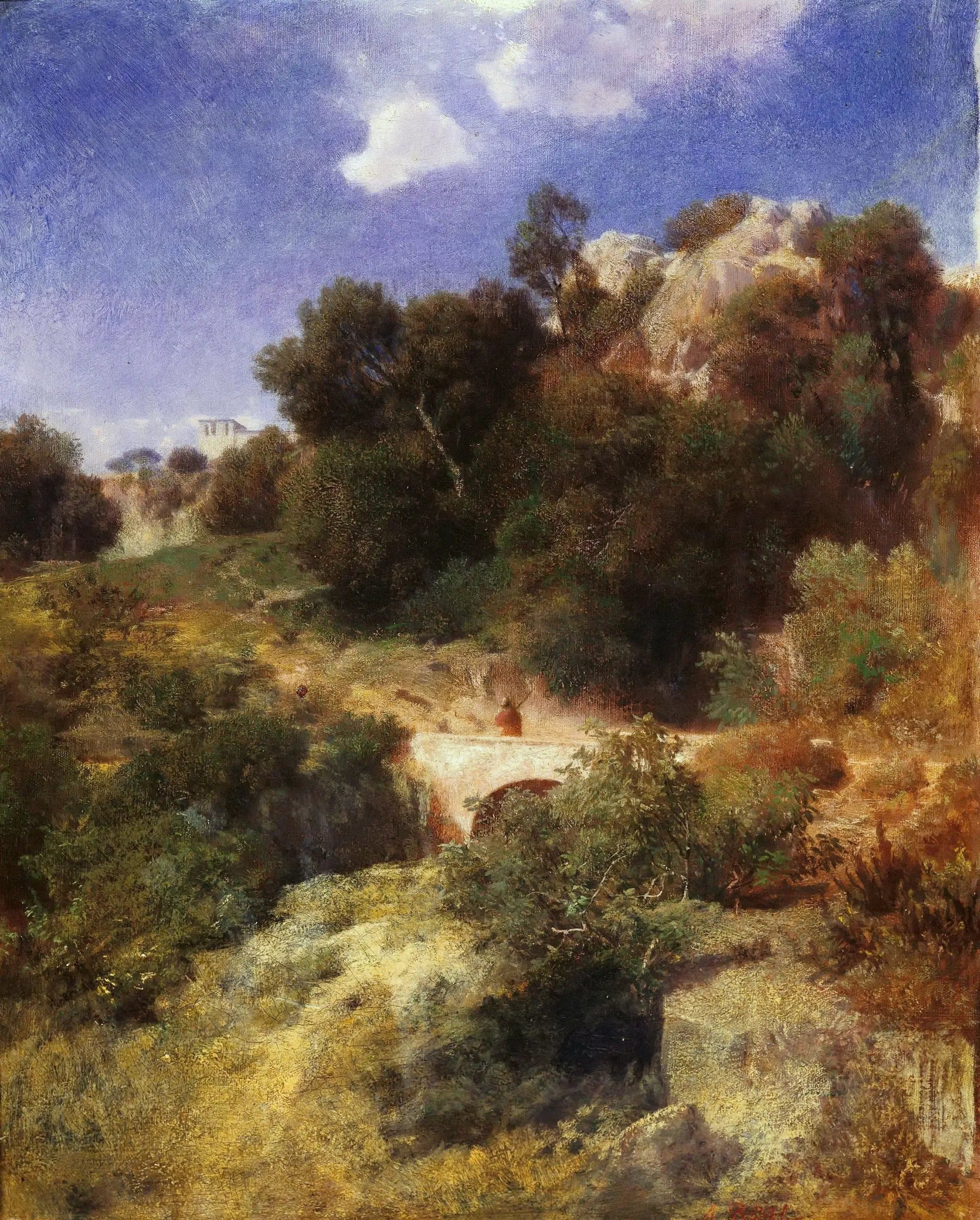 Pays vallonné rocheux avec pont - Arnold Böcklin image 1 tableau peint à l’huile sur toile