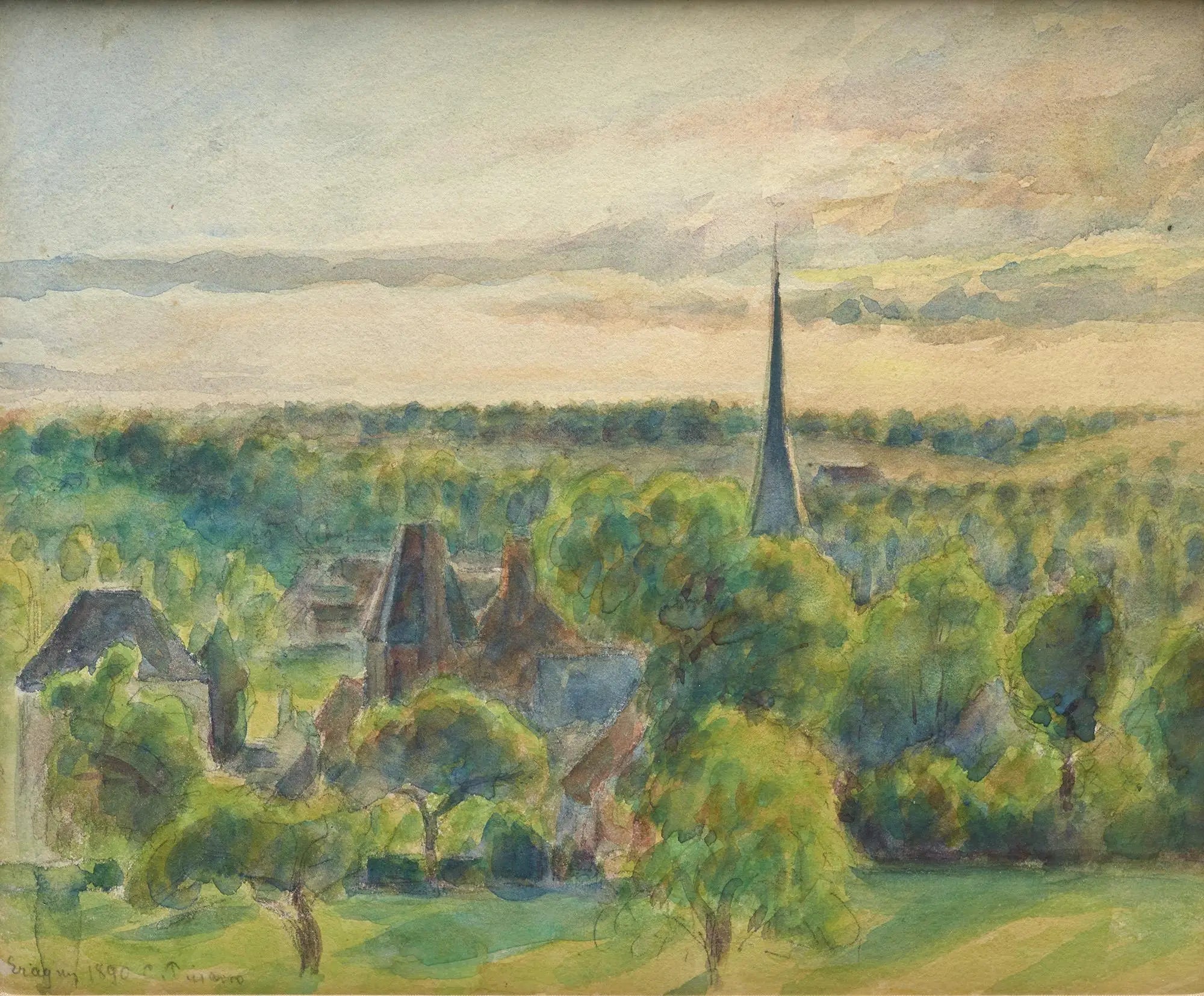 Paysage à Eragny - Camille Pissarro image 1 copie de tableau peinte à la main