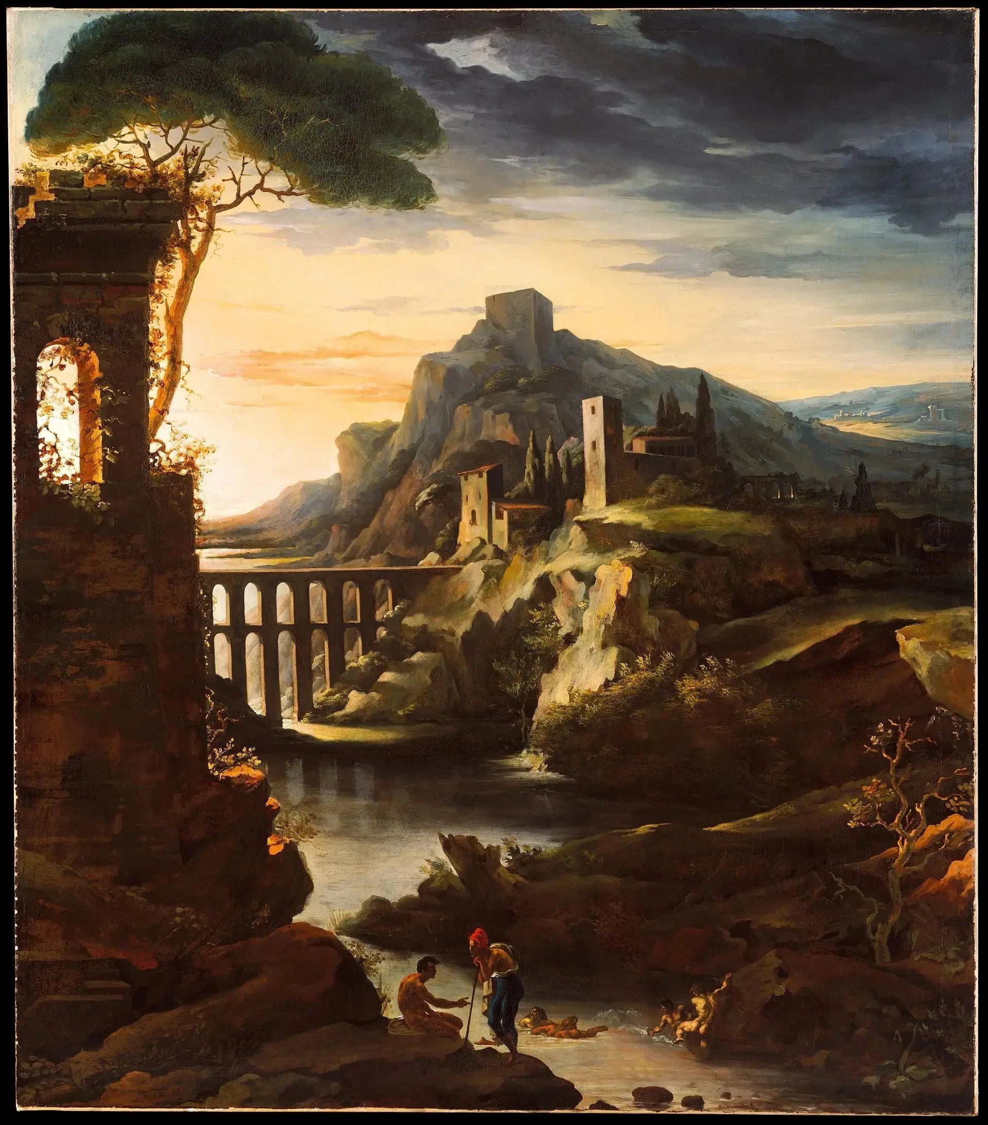 Paysage à l'aqueduc dit Le Soir - Théodore Géricault image 1 reproduction artisanale de tableau