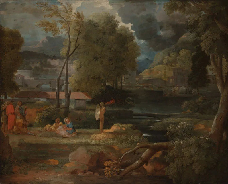 Paysage ancien avec archers - Sébastien Bourdon image 1 reproduction de peinture à l’huile