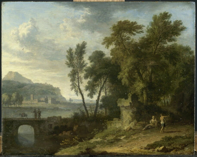 Paysage anime avec ruine et pont - Jan van Huysum