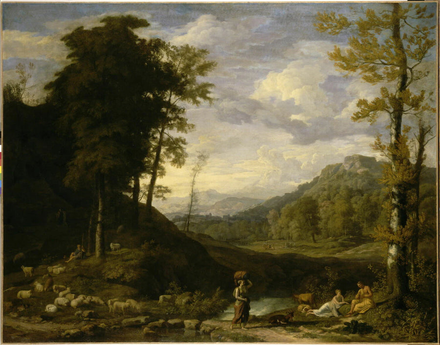 Paysage arcadien avec bergers et joueur de flûte - Johannes Glauber