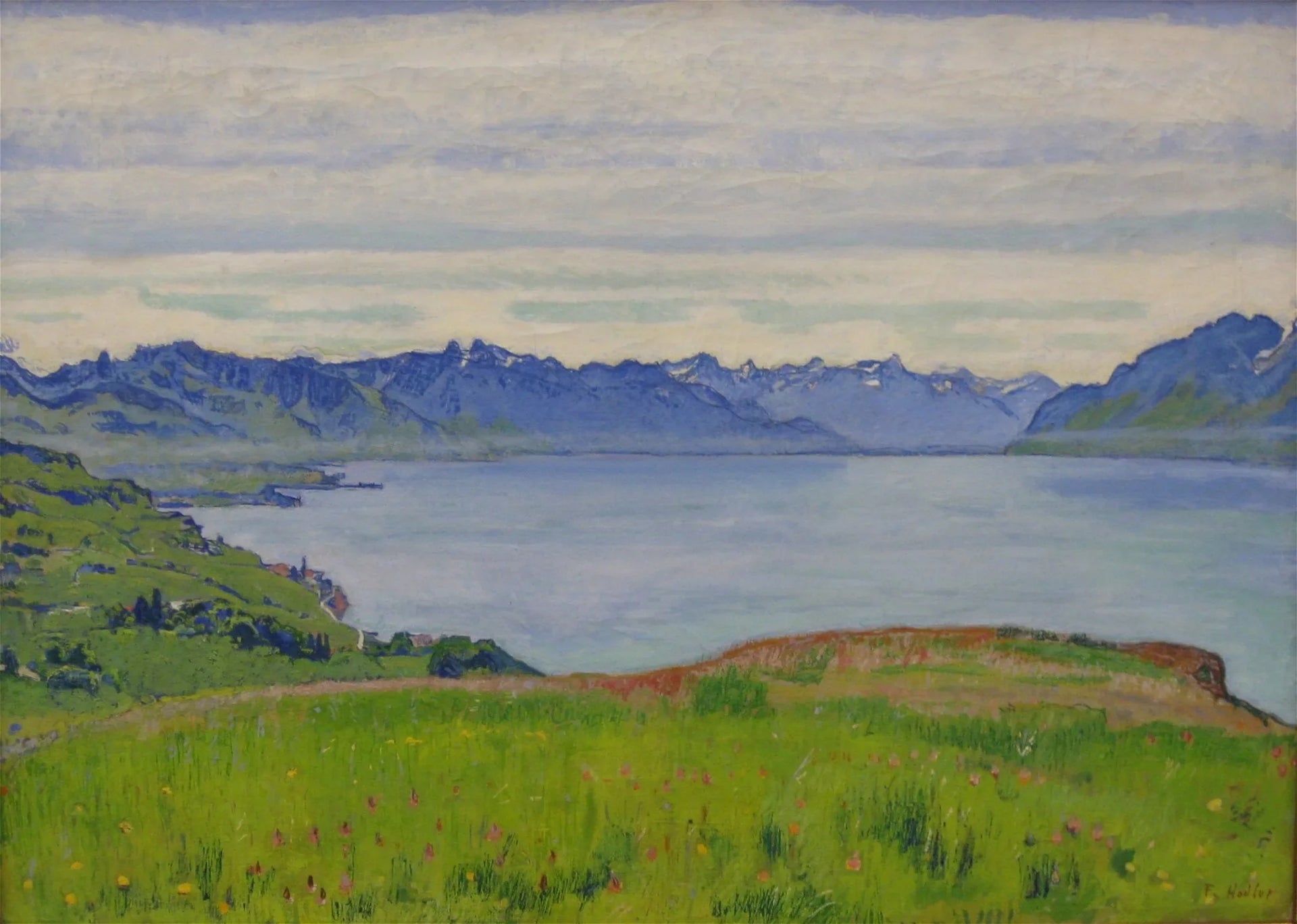 Paysage au bord du lac Léman avec vue vers le Valais - Ferdinand Hodler image 1 reproduction de peinture à l’huile