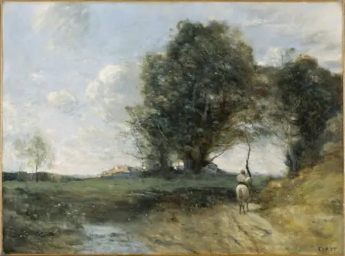 Paysage au cavalier - Jean-Baptiste Camille Corot image 1 copie de tableau peinte à la main
