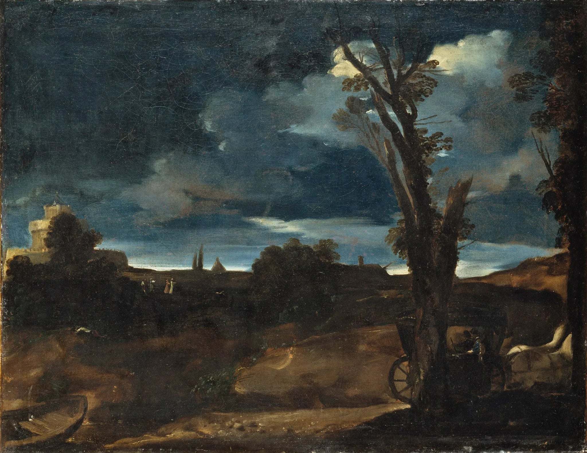 Paysage au clair de lune - Guercino image 1 tableau peint à l’huile sur toile